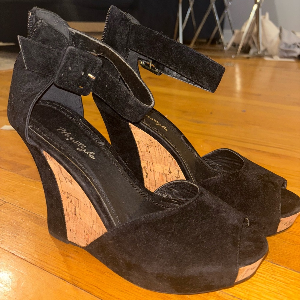 Black Wedge Sandals